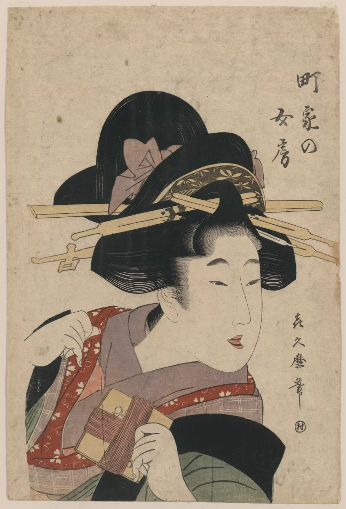 Traditional Japanese Attire Ornate Hairstyle Cultural Art Ukiyo-e Print Historical Depiction