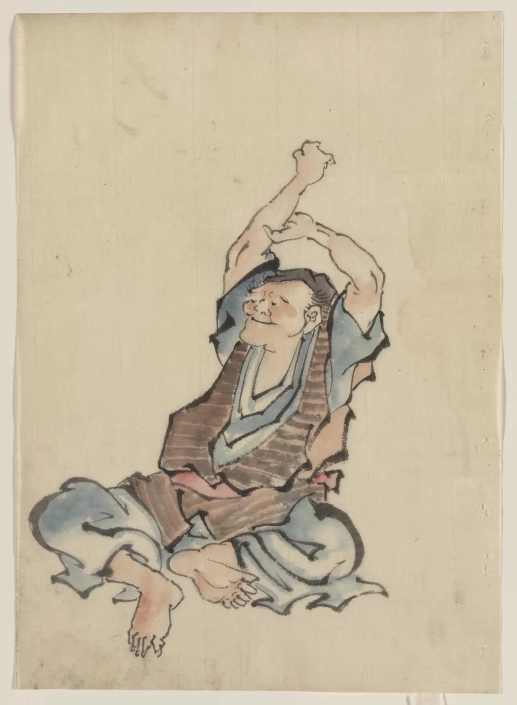 Traditional Japanese Attire Seated Figure Expressive Gesture Cultural Art Historical Depiction