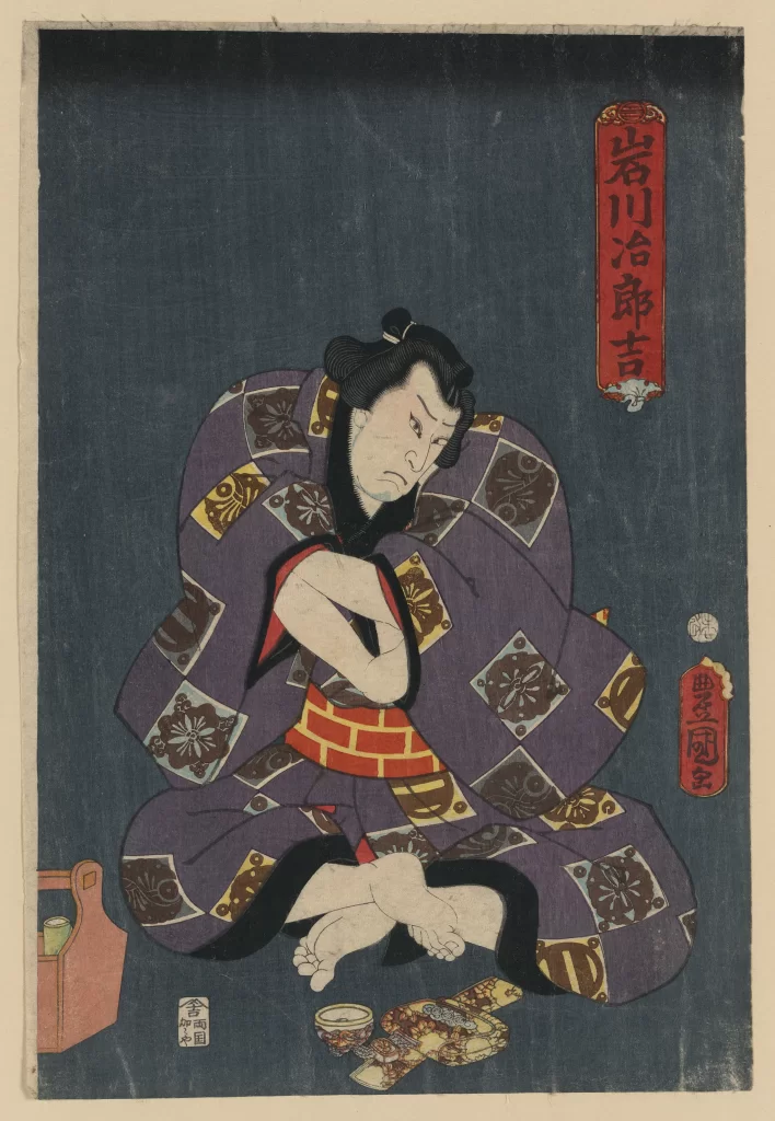 Traditional Japanese Attire Sumo Wrestler Patterned Garment Seated Pose Cultural Art Form Historical Figure