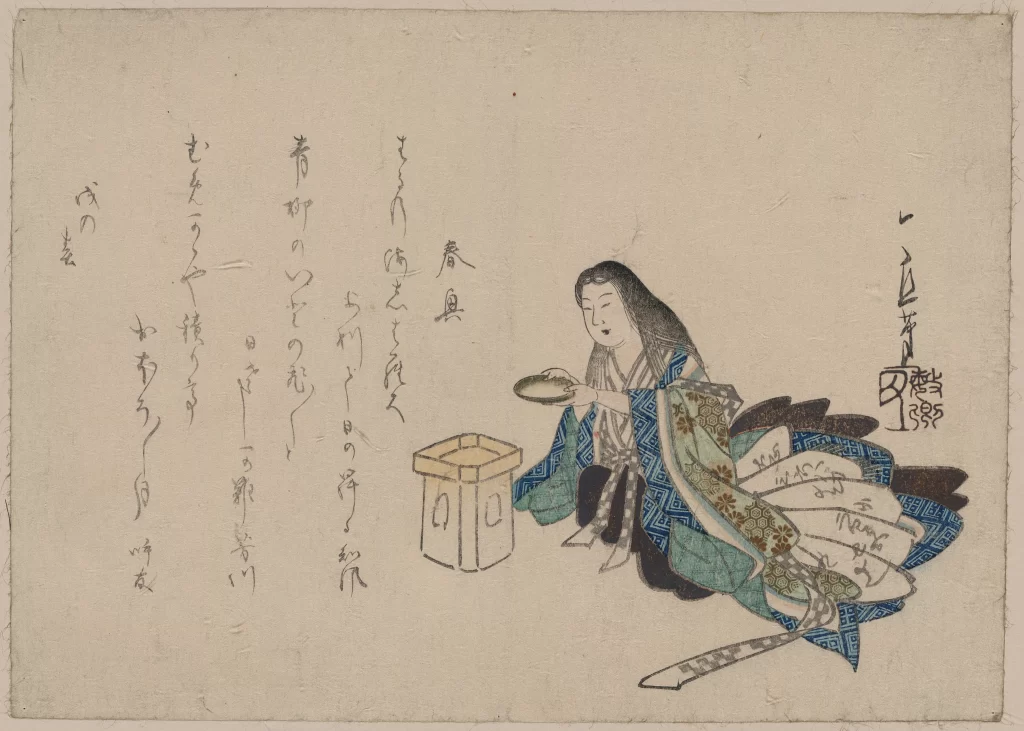 Traditional Japanese Attire Tea Ceremony Ukiyo-e Woodblock Print Cultural Scene Historical Art
