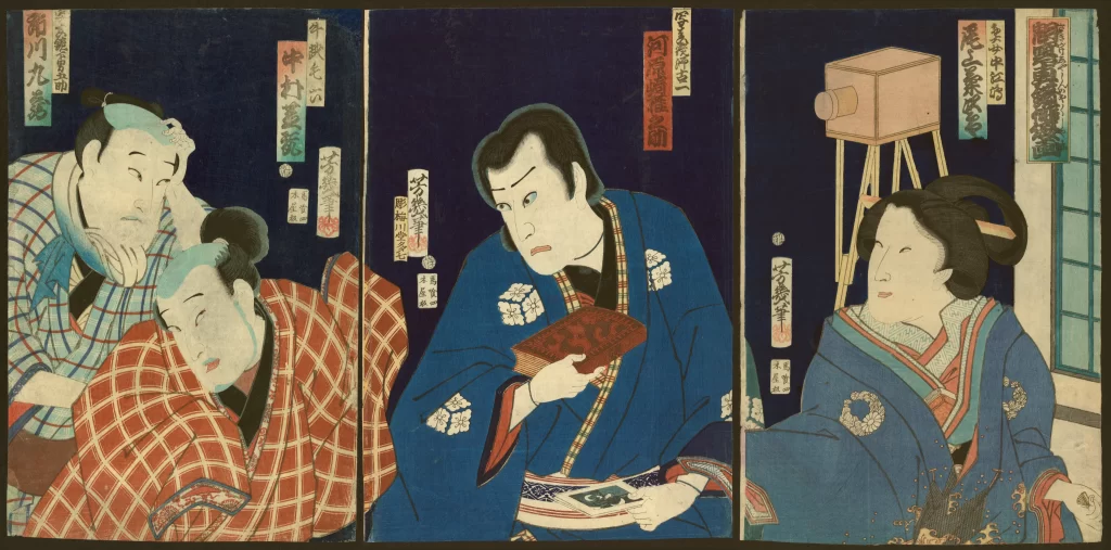 Traditional Japanese Attire Ukiyo-e Art Cultural Scene Historical Setting Narrative Storytelling Detailed Costumes