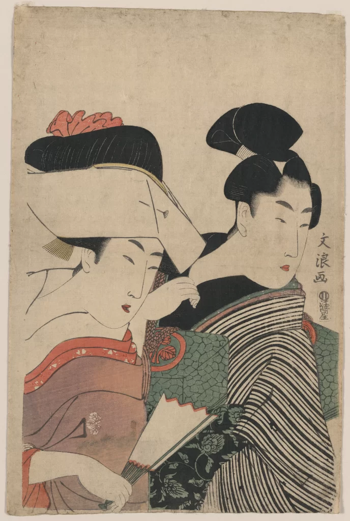 Traditional Japanese Attire Ukiyo-e Woodblock Print Cultural Art Historical Fashion Intricate Patterns