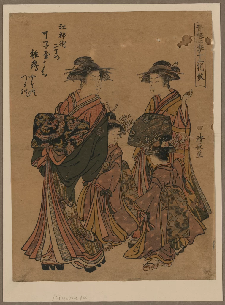 Traditional Japanese Attire Ukiyo-e Woodblock Print Cultural Depiction Historical Fashion Artistic Expression