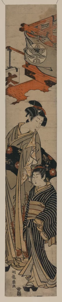 Traditional Japanese Attire Ukiyo-e Woodblock Print Historical Scene Cultural Depiction Artistic Expression
