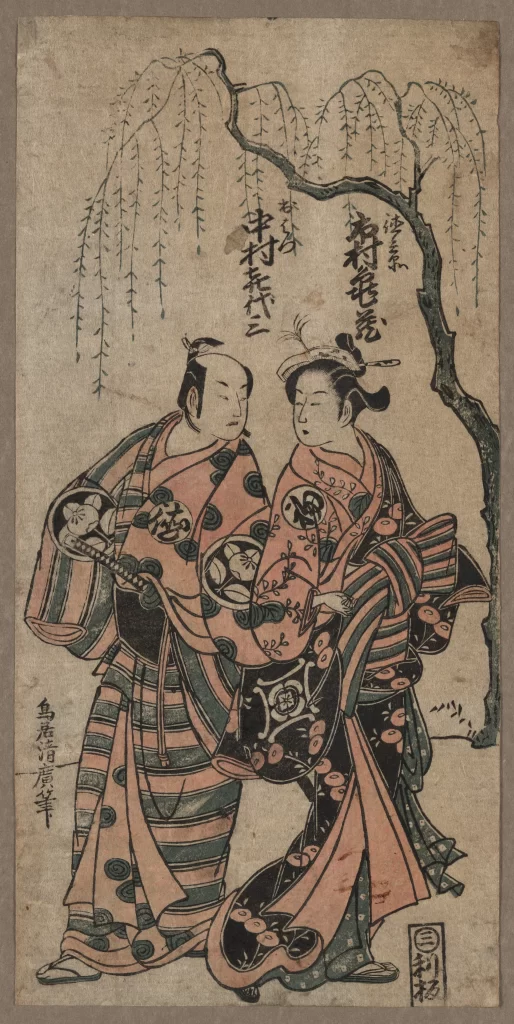 Traditional Japanese Attire Willow Tree Ukiyo-e Art Historical Figures Cultural Symbolism Detailed Patterns