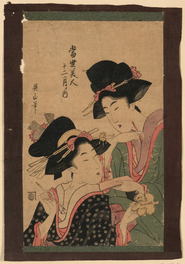 Traditional Japanese Attire Women Hair Ornaments Ukiyo-e Cultural Depiction