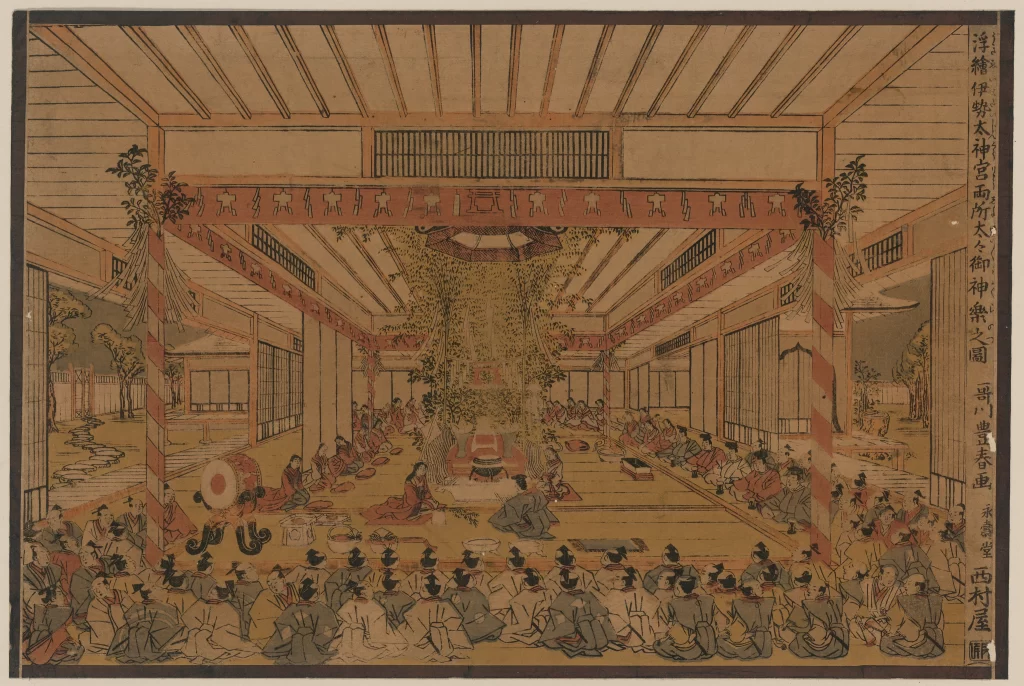 Traditional Japanese Ceremony Indoor Gathering Cultural Event Historical Setting Ukiyo-e Art Style