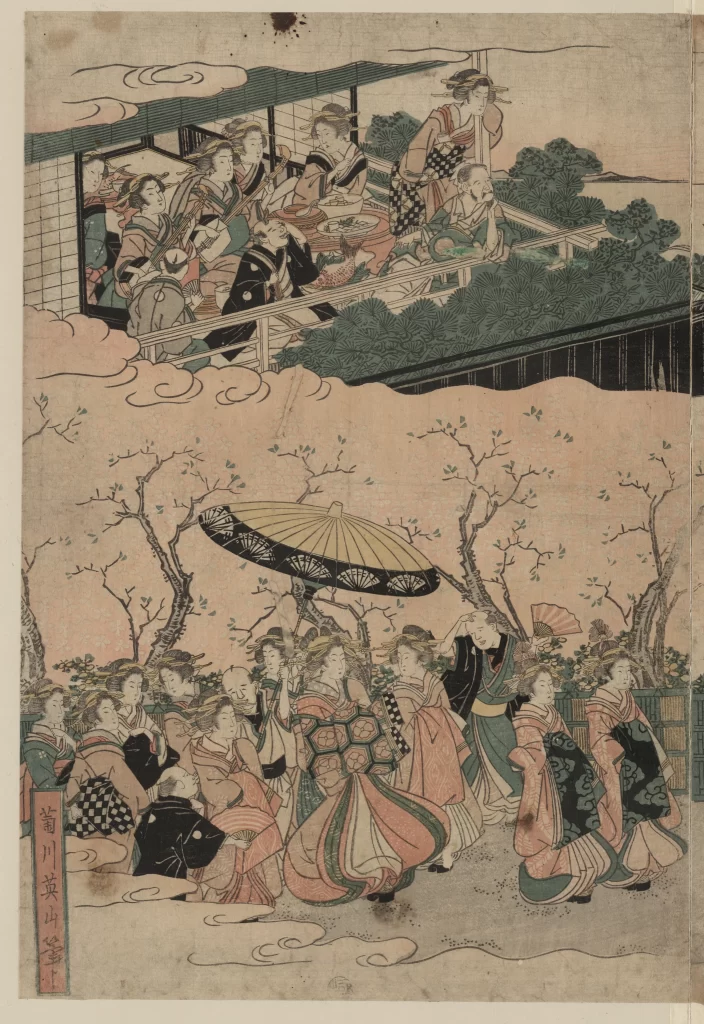 Traditional Japanese Edo Period Woodblock Print Cultural Scene Historical Art