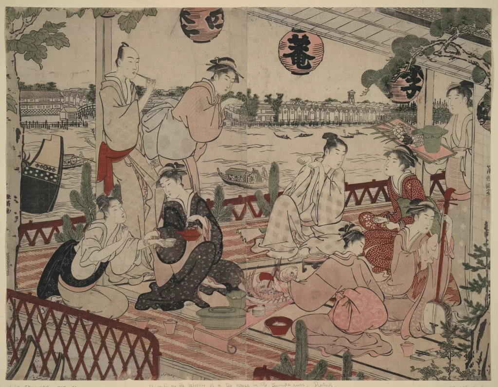 Traditional Japanese Gathering Tea Ceremony River View Edo Period Cultural Celebration
