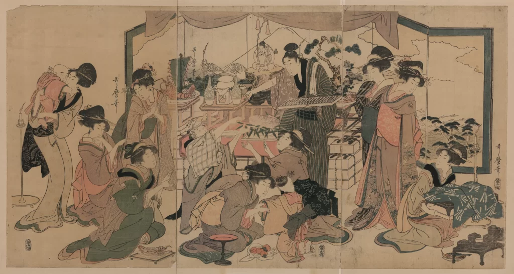 Traditional Japanese Gathering Women Tea Ceremony Edo Period Cultural Setting