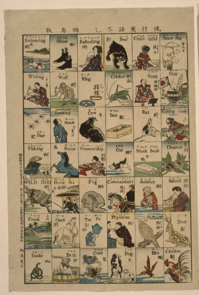 Traditional Japanese Illustrations English Words Animals Objects Daily Life Cultural Elements