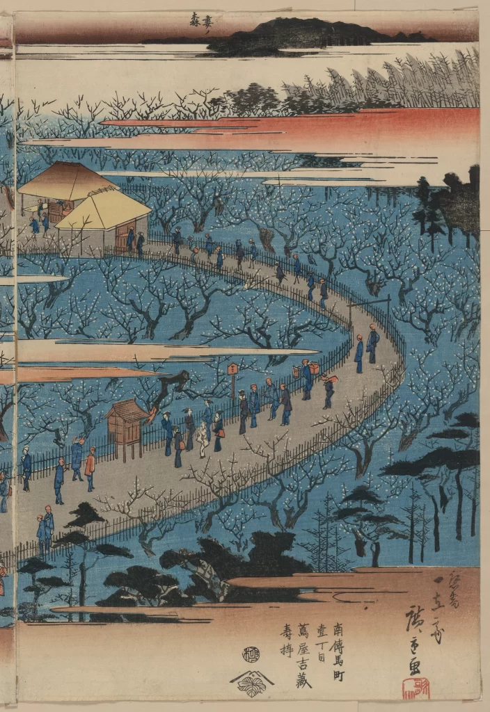 Traditional Japanese Landscape Cherry Blossoms People Path Architecture Nature