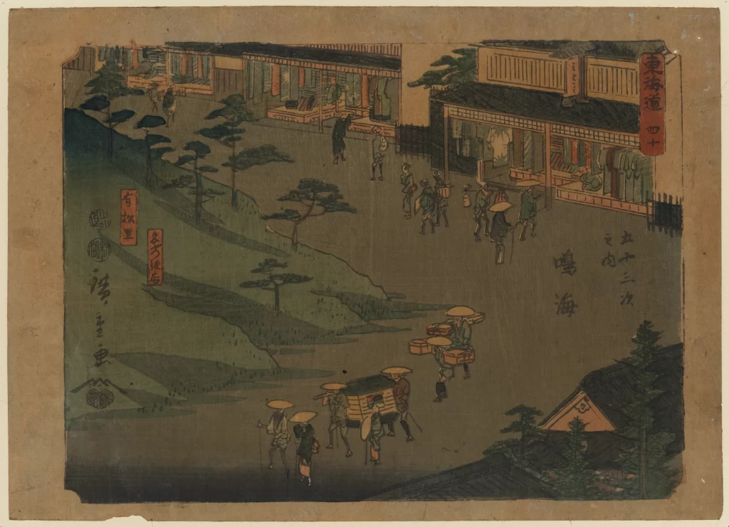 Traditional Japanese Landscape People Architecture Trees Street Scene Cultural Art