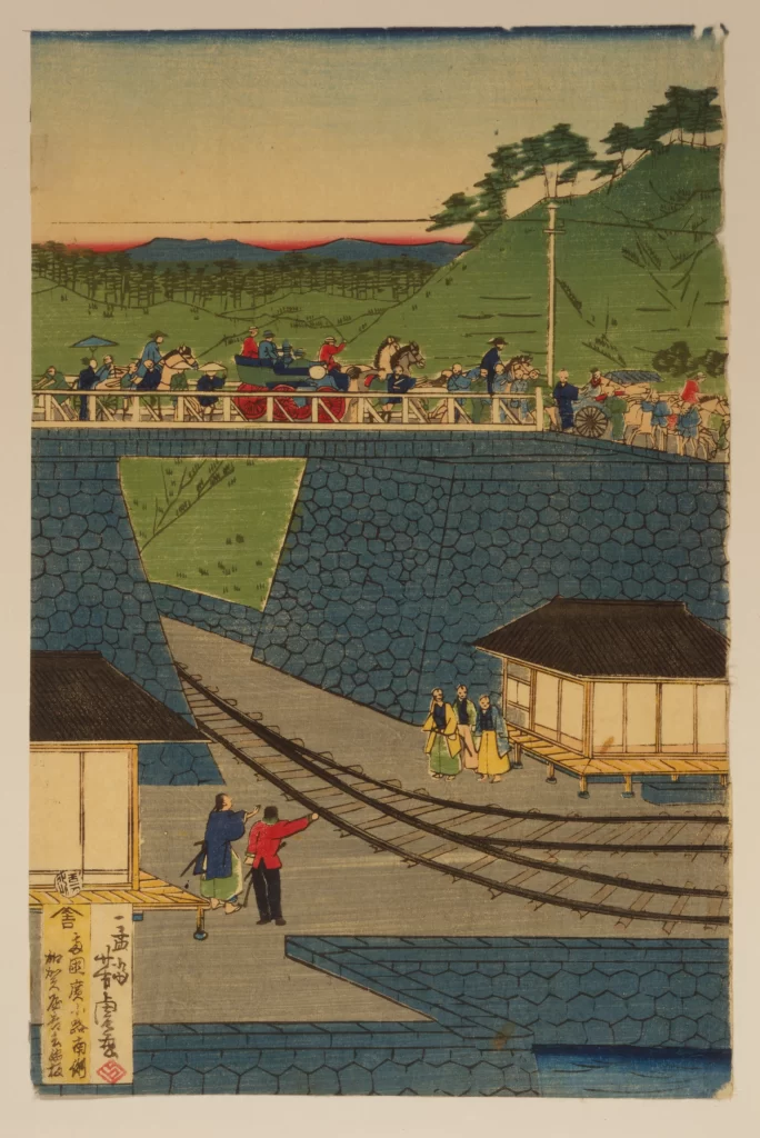 Traditional Japanese Landscape Railway Edo Period Travelers Rural Scene Ukiyo-e Art