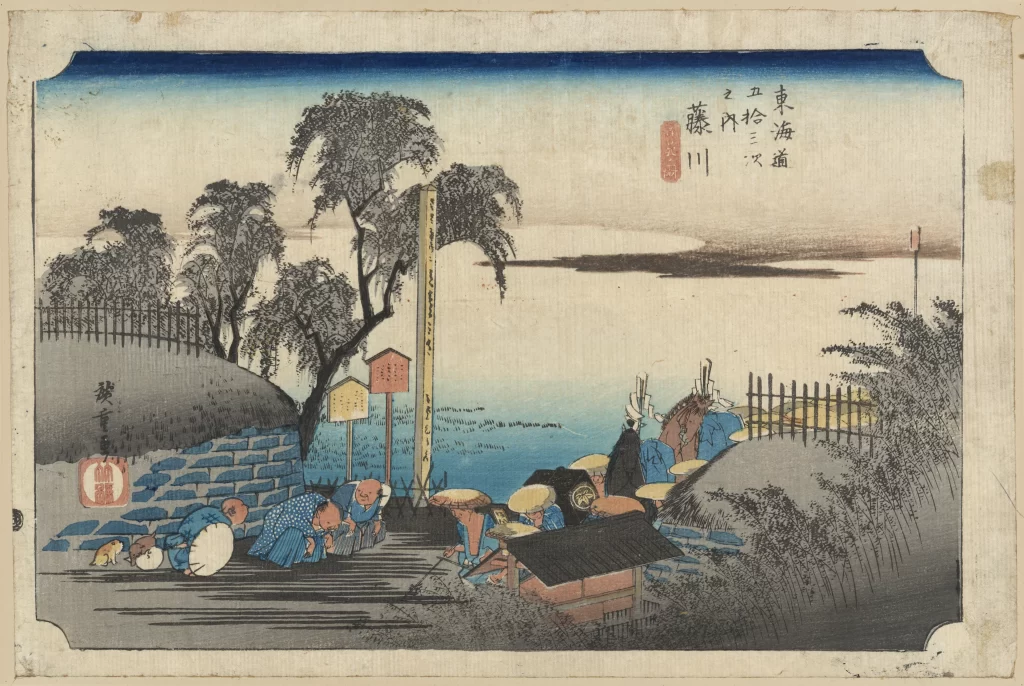 Traditional Japanese Landscape Serene Nature People Water Trees