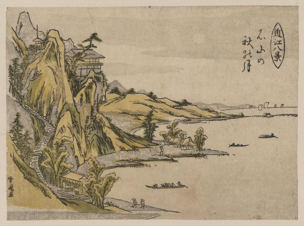 Traditional Japanese Landscape Serene Nature Water Boats Architecture
