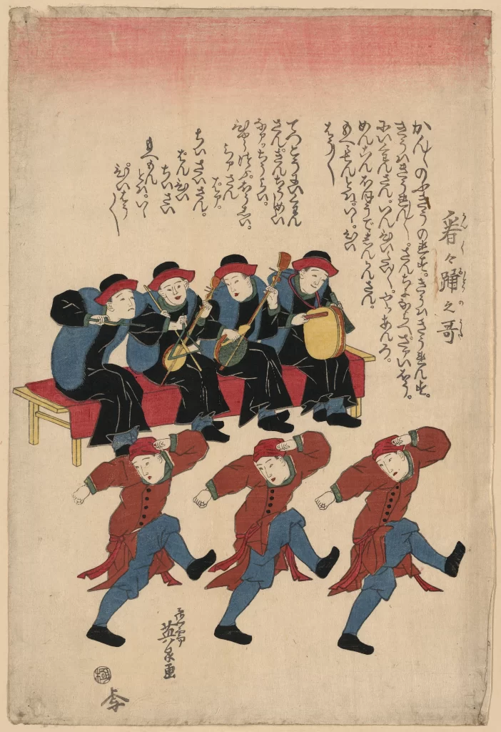 Traditional Japanese Musicians Dance Cultural Performance Ukiyo-e Art Historical Scene
