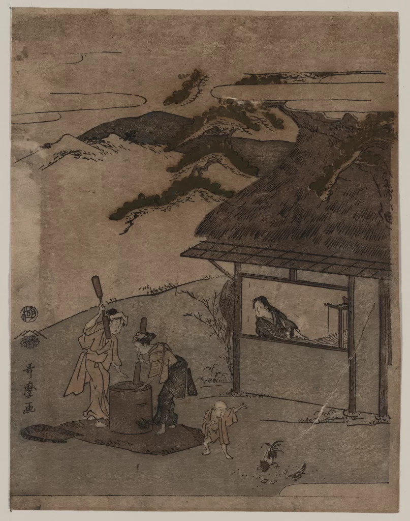 Traditional Japanese Rural Scene Daily Life Woodblock Print Cultural Depiction