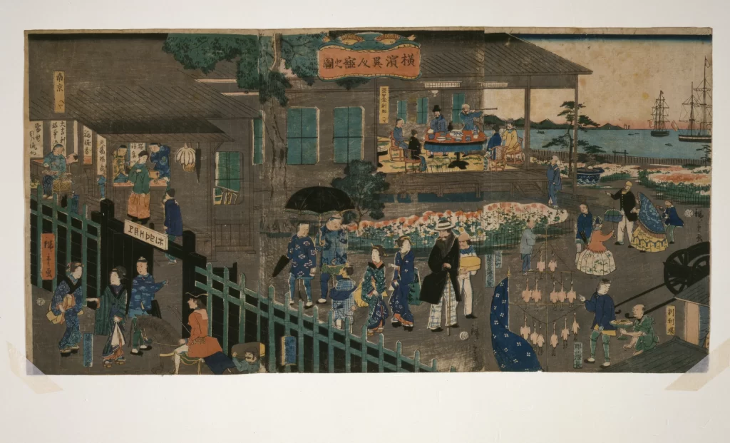 Traditional Japanese Scene Edo Period Daily Life Marketplace Cultural Depiction Historical Setting