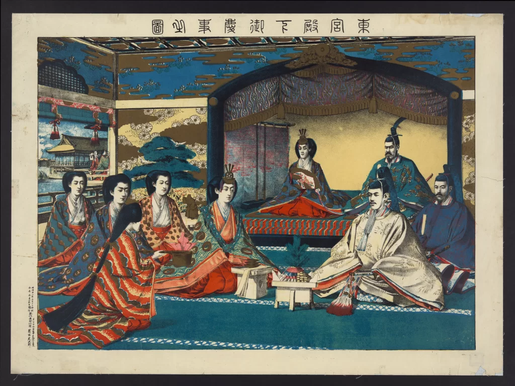 Traditional Japanese Scene Heian Period Nobility Courtly Life Ukiyo-e Art Cultural Depiction
