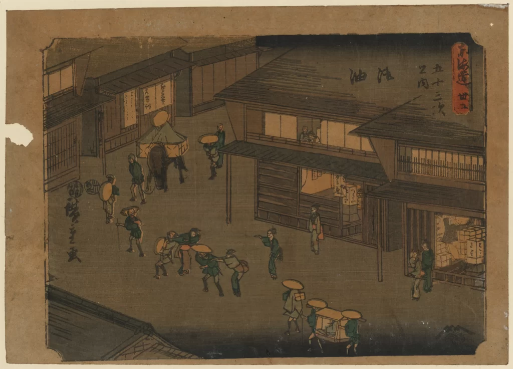 Traditional Japanese Street Scene Edo Period Woodblock Print Daily Life Cultural Depiction