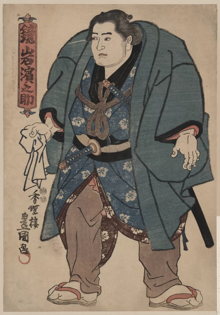 Traditional Japanese Sumo Wrestler Woodblock Print Historical Attire Cultural Art