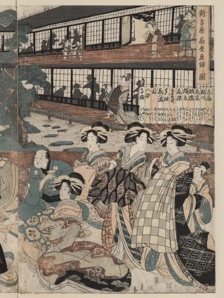 Traditional Japanese Ukiyo-e Edo Period Cultural Scene Historical Art