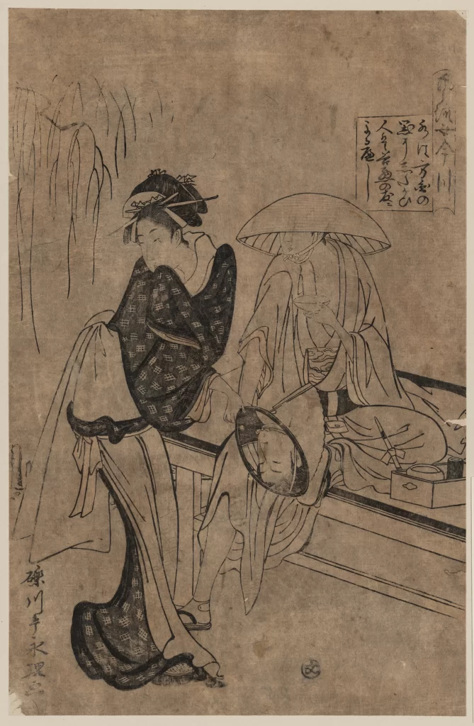 Traditional Japanese Ukiyo-e Historical Scene Cultural Attire Tea Ceremony