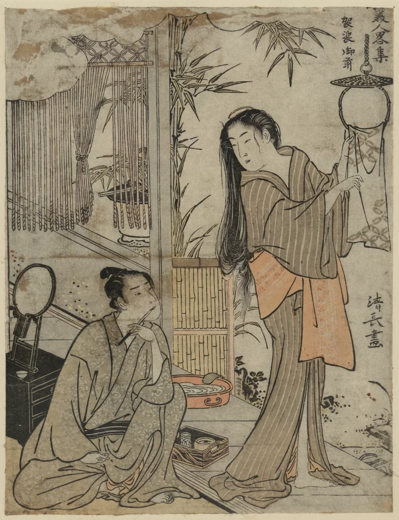 Traditional Japanese Ukiyo-e Woman Hair Attire Interior