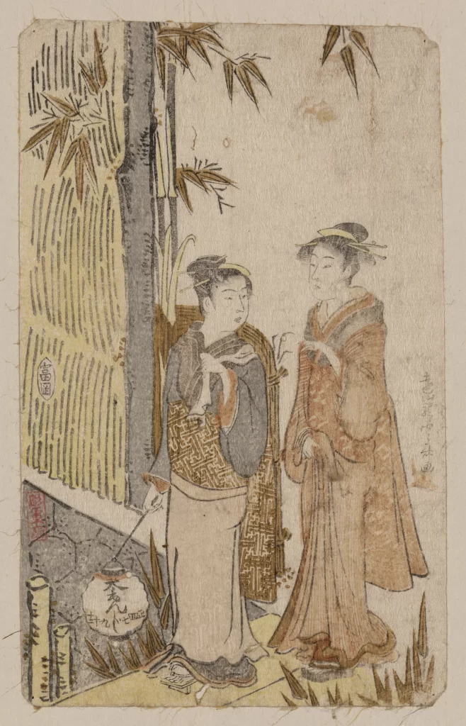 Traditional Japanese Ukiyo-e Women Bamboo Lantern Attire