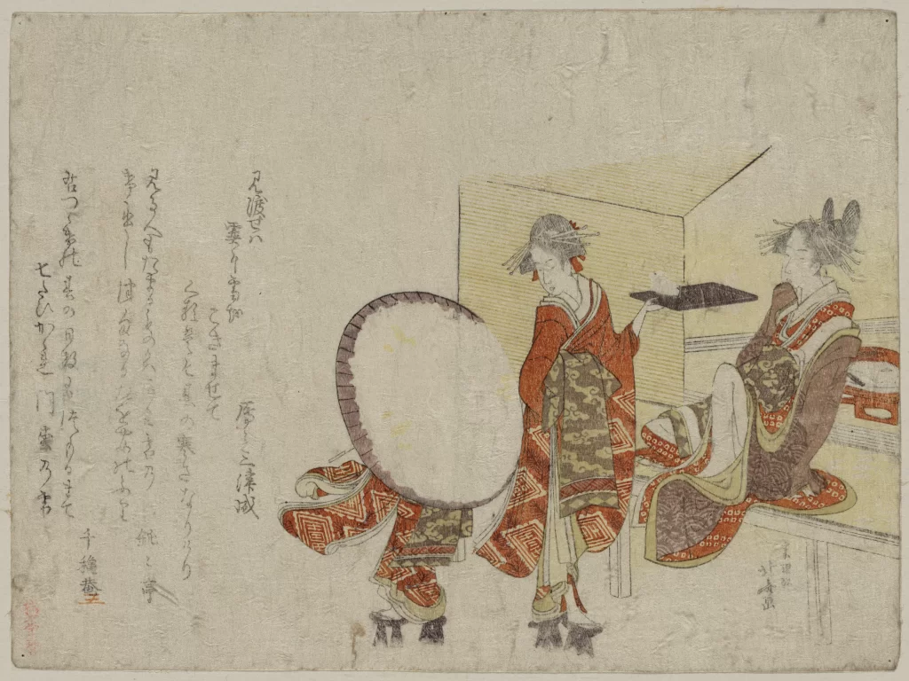 Traditional Japanese Ukiyo-e Women Drum Kimono Cultural Scene