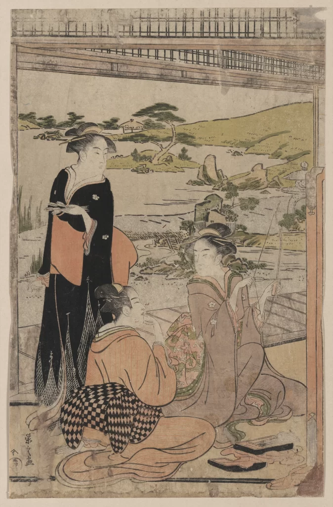 Traditional Japanese Ukiyo-e Women Landscape Cultural Scene