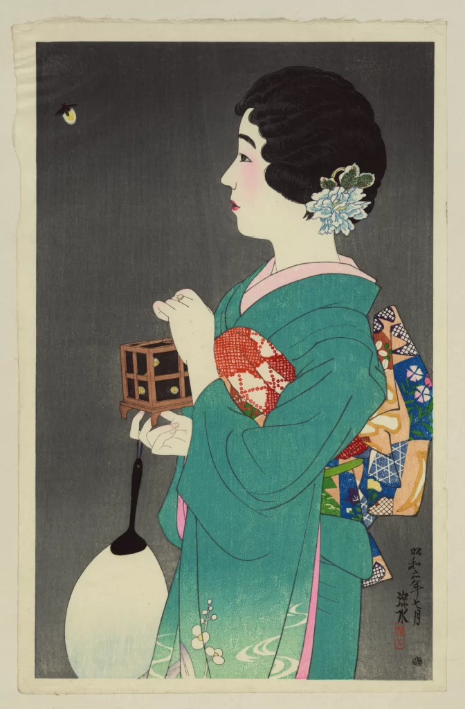 Traditional Japanese Woman Kimono Lantern Moon