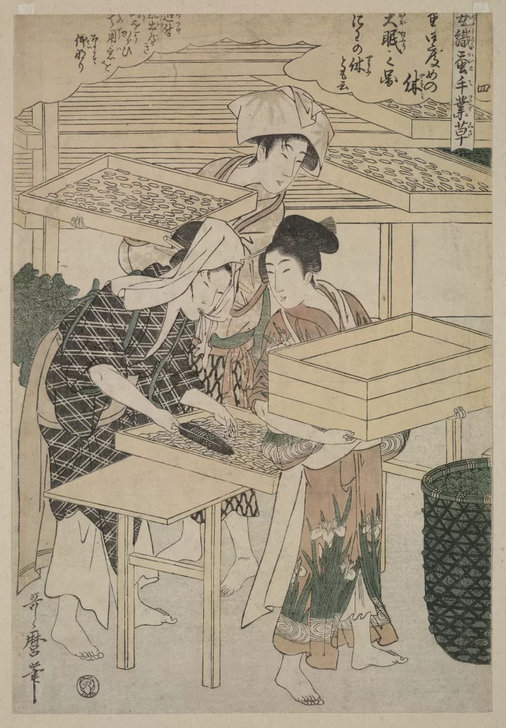 Traditional Japanese Women Daily Life Textile Work Edo Period Cultural Activity