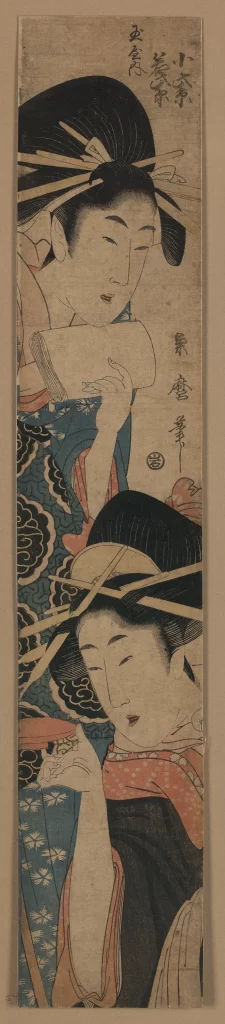 Traditional Japanese Women Elegant Attire Detailed Hairstyles Ukiyo-e Art Cultural Depiction Historical Scene