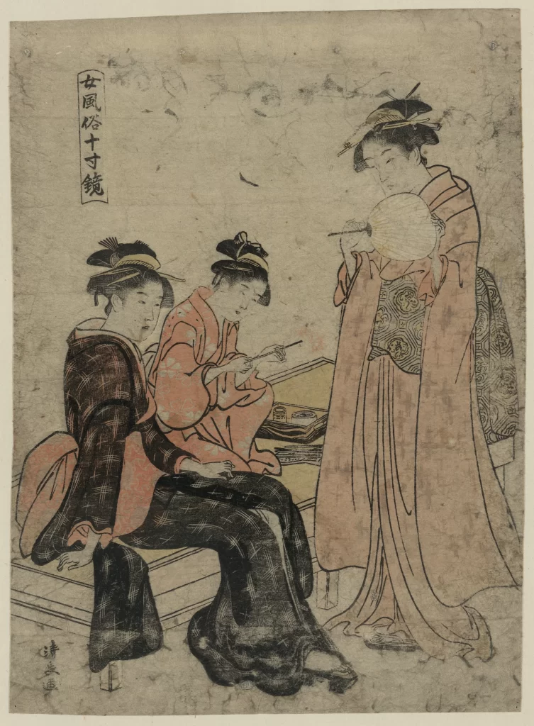 Traditional Japanese Women Kimono Fan Painting Cultural