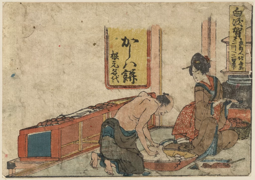 Traditional Japanese Woodblock Print Daily Life Edo Period Cultural Scene