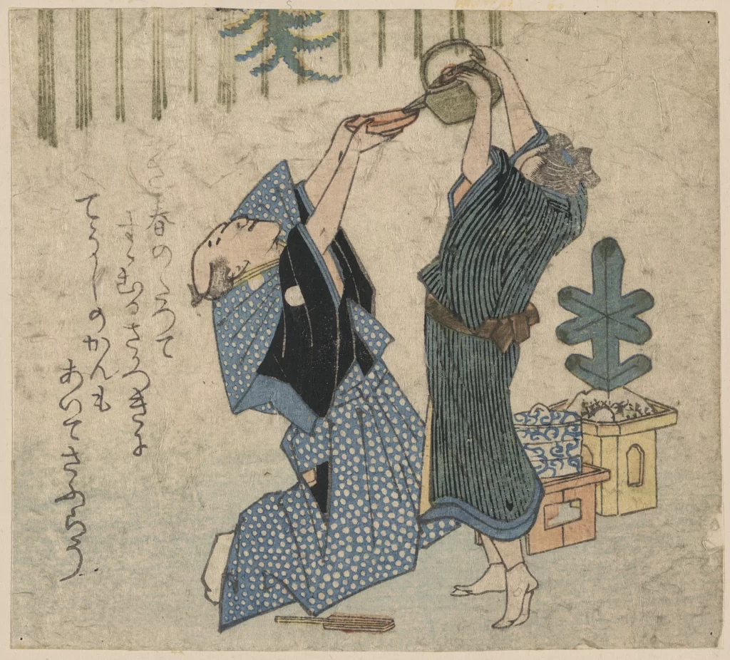 Traditional Japanese Woodblock Print Pouring Tea Attire Ceremony Art