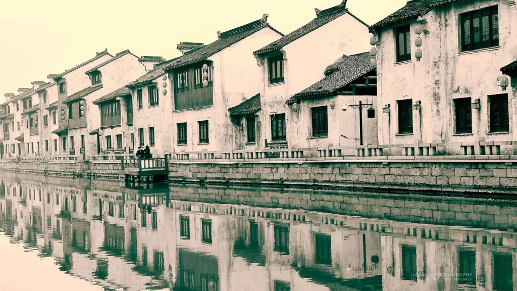 Traditional Buildings Water Canal Reflection Serene Historical