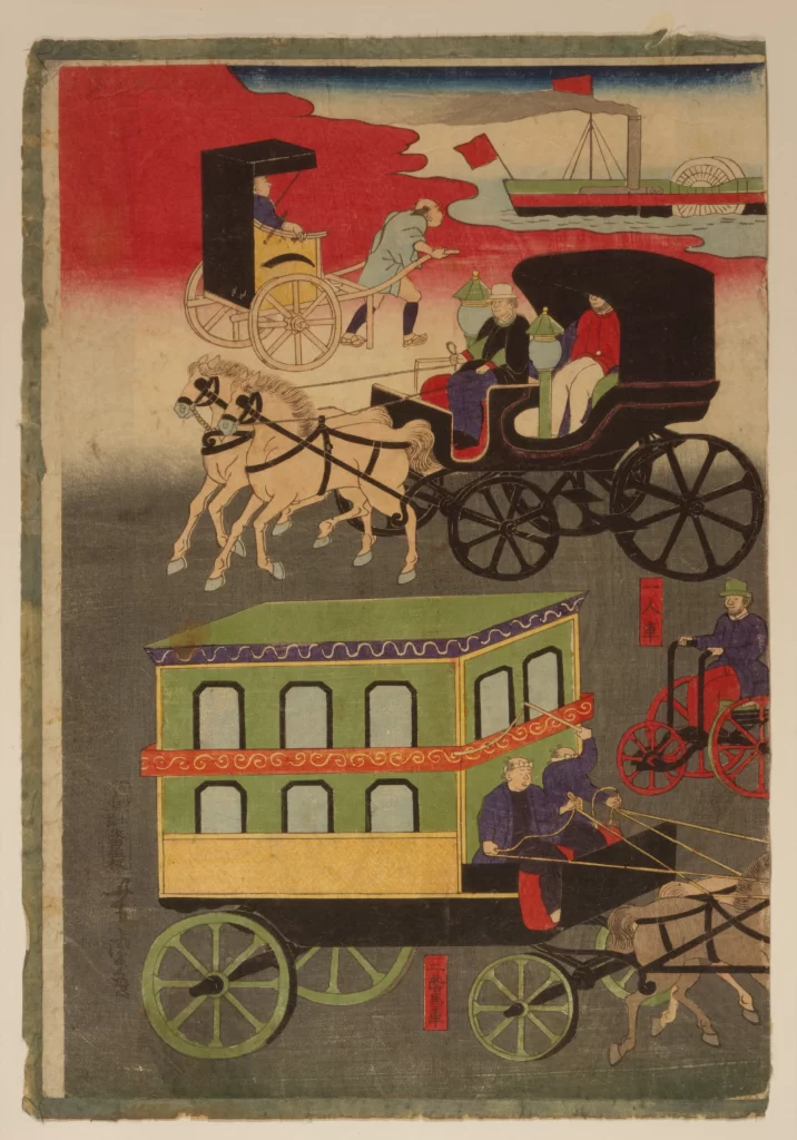 Transportation Carriages Horses Steamship Traditional Modern