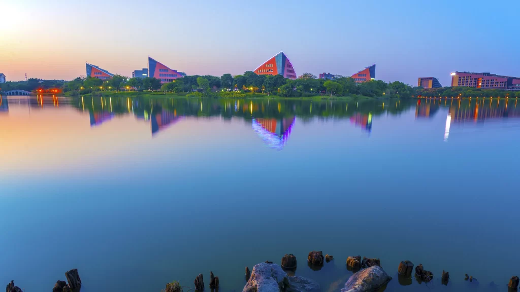 Twilight Lakeside Reflections Architecture Nature
