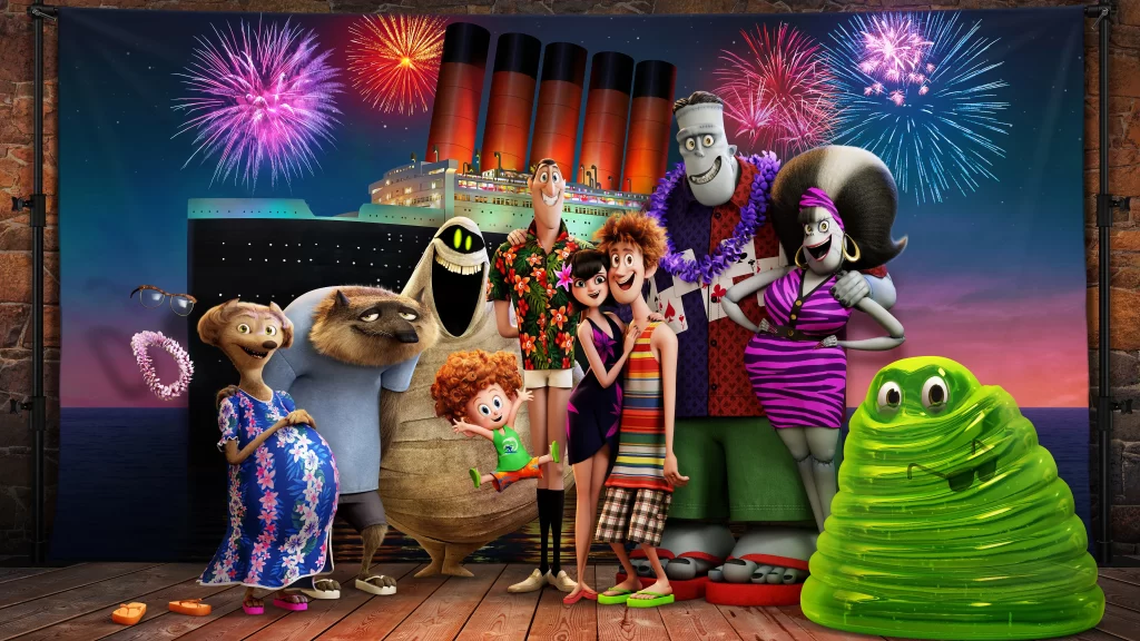 Vacation fireworks cruise ship family celebration characters