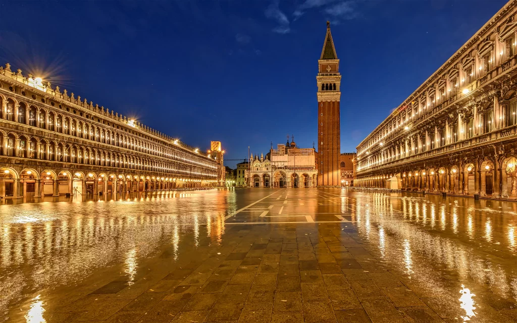 Venice Piazza San Marco Night Flood Lights Architecture