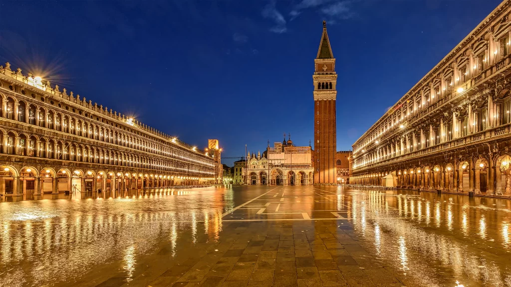 Venice Piazza San Marco Night Reflection Lights