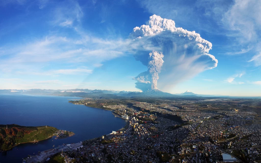 Volcano Eruption Ash Cloud Cityscape Landscape Nature
