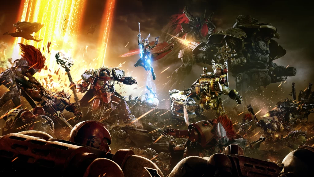 Warriors battle armor weapons explosions chaos