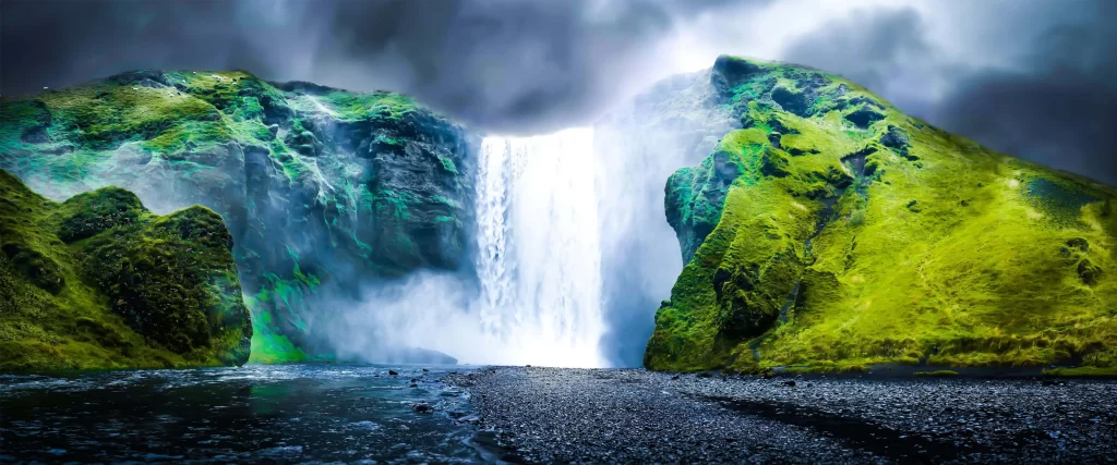 Waterfall Greenery Mist Mountains Dramatic Nature