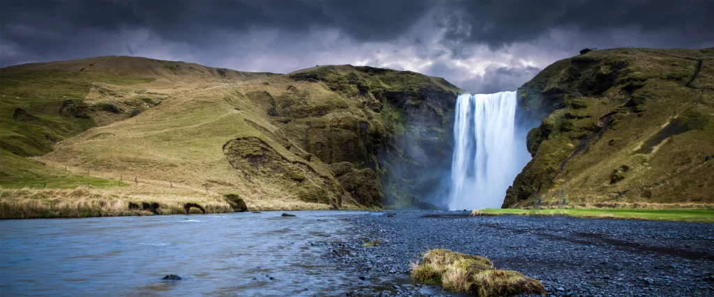 Waterfall Nature Landscape River Clouds Greenery