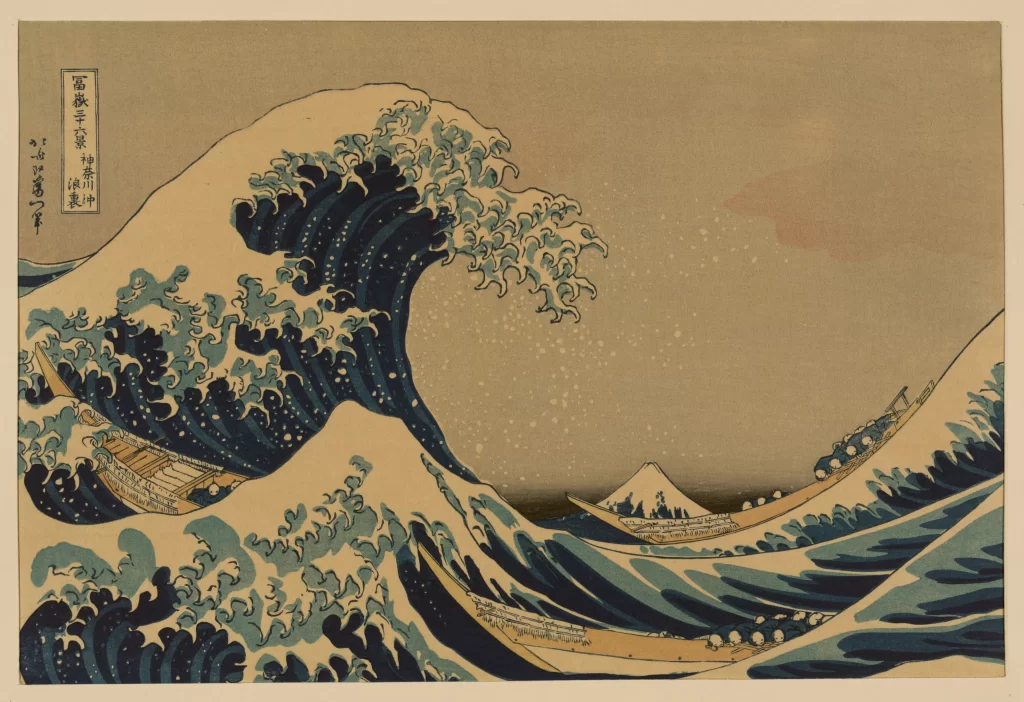 Wave Boats Mount Fuji Sky Sea Japanese Art