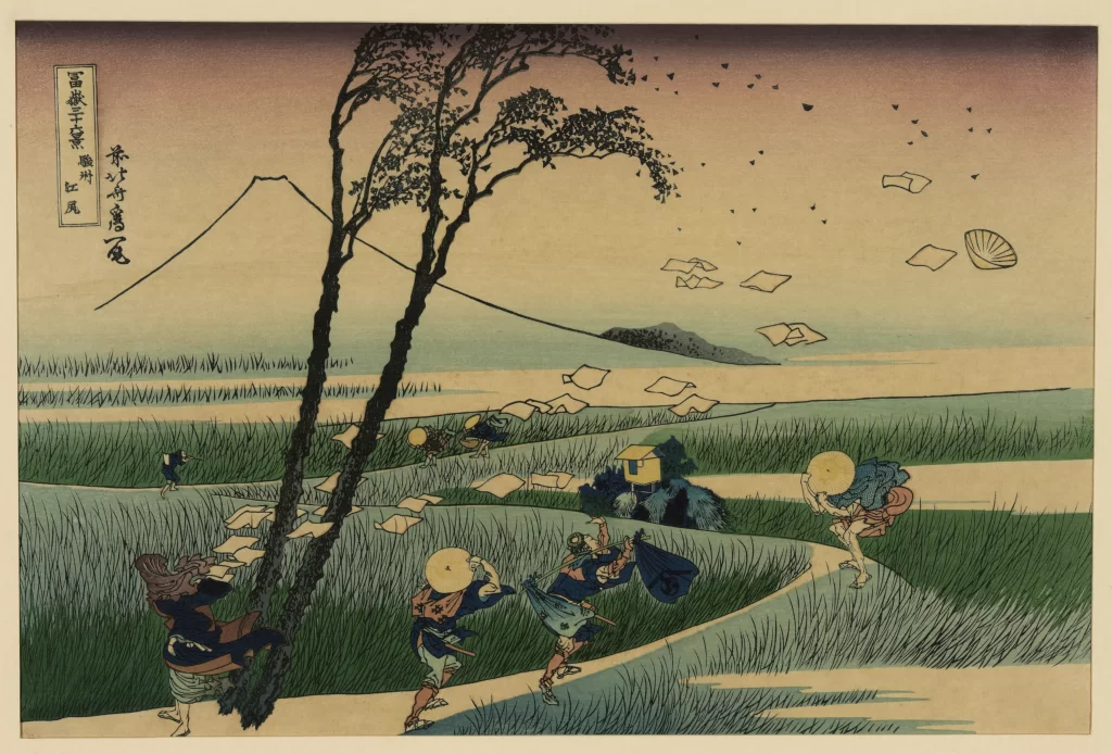 Wind Paper Trees Travelers Landscape Traditional Attire